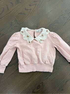 Emile et Ida Pink Sweatshirt with Crochet Peter Pan Collar